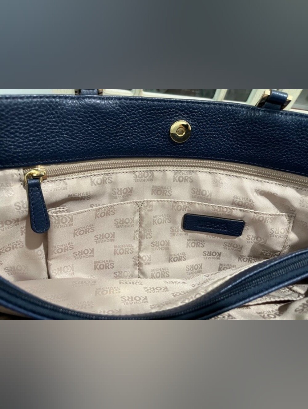 Michael Kors Navy Pebbled Leather Large Harper Tote W/Goldtone Trim New With Tag - Picture 14 of 16